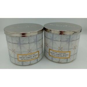 Lot Of 2 Bath & Body Works FRESH LEMON WAVES 3 Wick 14.5 oz Candles